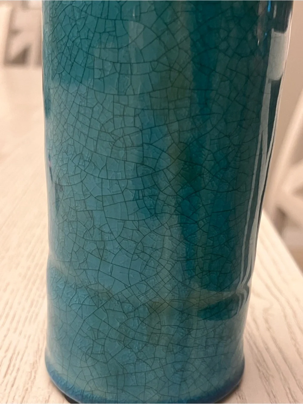 Teal Ceramic Decorative Vase With Ruffle Lip - Picture 3 of 7